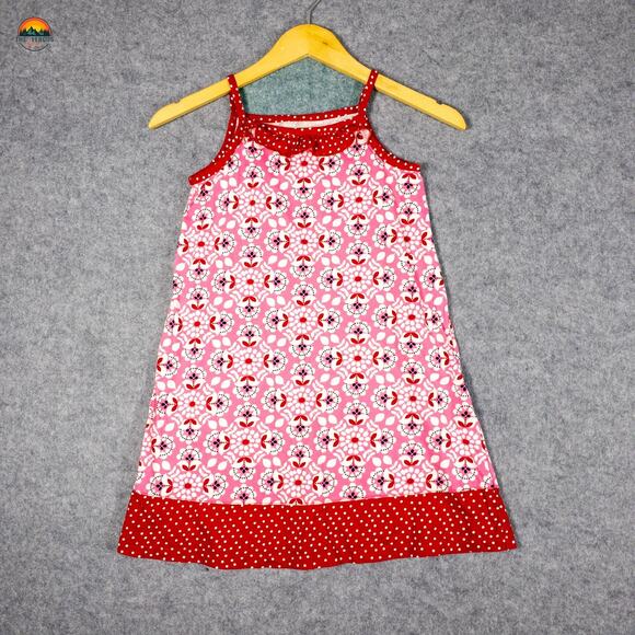 Hanna Andersson Shift Dress Pink Red Floral Sleeveless Ruffled Girl's Size 8T - Picture 1 of 11